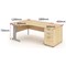 Impulse Plus Corner Desk with 800mm Pedestal, Left Hand, 1800mm Wide, Silver Cable Managed Legs, Maple, Installed