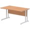 Impulse 1400mm Rectangular Desk, Silver Cantilever Leg, Oak