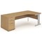 Impulse Plus Corner Desk with 800mm Pedestal, Right Hand, 1800mm Wide, Silver Cable Managed Legs, Oak, Installed