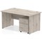 Impulse 1400mm Rectangular Desk, Panel End Leg, 3 Drawer Mobile Pedestal, Grey Oak