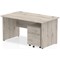 Impulse 1400mm Rectangular Desk, Panel End Leg, 2 Drawer Mobile Pedestal, Grey Oak
