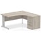 Impulse 1600mm Corner Desk with 600mm Desk High Pedestal, Right Hand, Silver Cable Managed Leg, Grey Oak