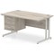 Impulse 1400mm Rectangular Desk, Silver Legs, 3 Drawer Pedestal, Grey Oak