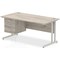 Impulse 1600mm Rectangular Office Desk With Fixed 3 Drawer Pedestal, Silver Cantilever Leg, Grey Oak