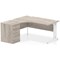 Impulse 1600mm Corner Desk, Left Hand, White Cable Managed Leg, Grey Oak, With 600mm Deep Desk High Pedestal