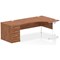 Impulse 1800mm Corner Desk, Right Hand, White Cable Managed Leg, Walnut, With 800mm Deep Desk High Pedestal