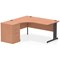 Impulse 1600mm Corner Desk, Left Hand, Black Cable Managed Leg, Beech, With 600mm Deep 3 Drawer Desk High Pedestal
