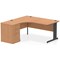 Impulse 1600mm Corner Desk, Left Hand, Black Cable Managed Leg, Oak, With 600mm Deep Desk High Pedestal