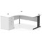 Impulse 1600mm Corner Desk, Left Hand, Black Cable Managed Leg, White, With 600mm Deep Desk High Pedestal