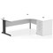 Impulse 1800mm Corner Desk, Right Hand, Black Cable Managed Leg, White, With 600mm Deep Desk High Pedestal