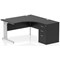 Impulse 1400mm Corner Desk with 600mm Desk High Pedestal, Right Hand, Silver Cable Managed Leg, Black