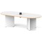 Impulse Volta 2400mm Boardroom Table With Black Pop-up Power Module White Top With Natural Wood Edge Arrowhead Leg