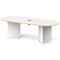 Impulse Volta 2400mm Boardroom Table With Black Pop-up Power Module White Top With Natural Wood Edge Arrowhead Leg