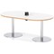 Italia Volta 1800mm Poseur Boardroom Table With Pop-up Power Module White Top Natural Wood Edge 720mm High Silver Leg