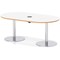Italia Volta 1800mm Poseur Boardroom Table With Pop-up Power Module White Top Natural Wood Edge 720mm High Silver Leg
