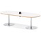 Italia Volta 2400mm Poseur Boardroom Table With Pop-up Power Module White Top Natural Wood Edge 720mm High Silver Leg