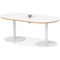 Italia Volta 1800mm Poseur Boardroom Table With Pop-up Power Module White Top Natural Wood Edge 720mm High White Leg