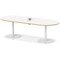 Italia Volta 2400mm Poseur Boardroom Table With Pop-up Power Module White Top Natural Wood Edge 720mm High White Leg