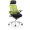 Flex Task White Frame & Black Seat Operator Chair, Headrest, Height Adjustable Arms, Green Back