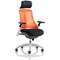 Flex Task White Frame & Black Seat Operator Chair, Headrest, Height Adjustable Arms, Orange Back