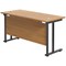 Jemini 1400mm Slim Rectangular Desk, Black Double Upright Cantilever Legs, Oak