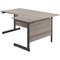 Jemini 1600mm Corner Desk, Right Hand, Black Single Upright Cantilever Legs, Grey Oak