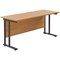 Jemini 1600mm Slim Rectangular Desk, Black Double Upright Cantilever Legs, Oak