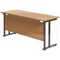 Jemini 1600mm Slim Rectangular Desk, Black Double Upright Cantilever Legs, Oak