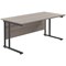 Jemini 1600mm Rectangular Desk, Black Double Upright Cantilever Legs, Grey Oak