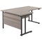 Jemini 1800mm Corner Desk, Left Hand, Black Double Upright Cantilever Legs, Grey Oak