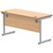 Polaris 1400mm Slim Rectangular Desk, Silver Cantilever Leg, Beech