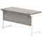 Polaris 1400mm Slim Rectangular Desk, White Cantilever Leg, Grey Oak