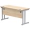 Polaris 1400mm Slim Rectangular Desk, Silver Cantilever Leg, Oak