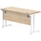 Polaris 1400mm Slim Rectangular Desk, White Cantilever Leg, Oak