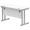 Polaris 1200mm Slim Rectangular Desk, Silver Cantilever Leg, White