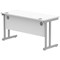 Polaris 1400mm Slim Rectangular Desk, Silver Cantilever Leg, White