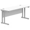 Polaris 1600mm Slim Rectangular Desk, Silver Cantilever Leg, White