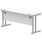 Polaris 1600mm Slim Rectangular Desk, Silver Cantilever Leg, White