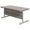 Jemini Rectangular Desk, 1600mm Wide, Silver Cantilever Legs, Grey Oak