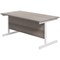 Jemini Rectangular Desk, 1600mm Wide, White Cantilever Legs, Grey Oak