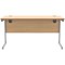 Astin 1400mm Slim Rectangular Desk, Silver Cantilever Legs, Beech
