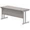 Polaris 1600mm Slim Rectangular Desk, Silver Cantilever Leg, Grey Oak