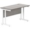 Polaris 1200mm Slim Rectangular Desk, White Cantilever Leg, Grey Oak