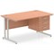 Impulse 1400mm Rectangular Office Desk With Fixed 3 Drawer Pedestal, Silver Cantilever Leg, Beech