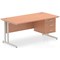 Impulse 1600mm Rectangular Office Desk With Fixed 3 Drawer Pedestal, Silver Cantilever Leg, Beech