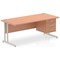 Impulse 1800mm Rectangular Office Desk With Fixed 3 Drawer Pedestal, Silver Cantilever Leg, Beech