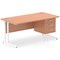 Impulse 1600mm Rectangular Office Desk With Fixed 3 Drawer Pedestal, White Cantilever Leg, Beech