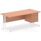 Impulse 1800mm Rectangular Office Desk With Fixed 3 Drawer Pedestal, White Cantilever Leg, Beech
