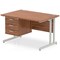 Impulse 1200mm Rectangular Office Desk With Fixed 3 Drawer Pedestal, Silver Cantilever Leg, Walnut
