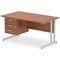 Impulse 1400mm Rectangular Office Desk With Fixed 3 Drawer Pedestal, Silver Cantilever Leg, Walnut